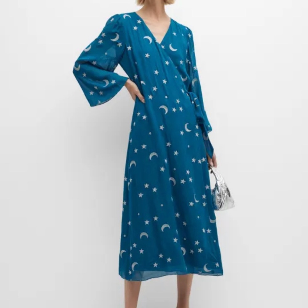 Johnny Was Teal Celestial Midi Dress